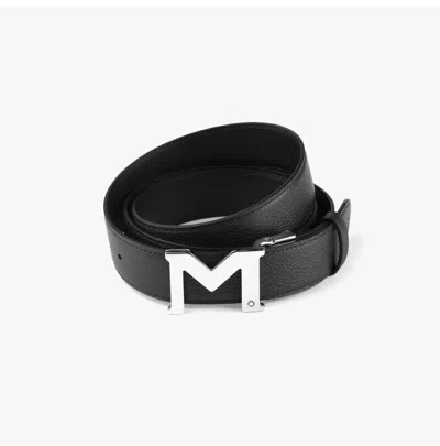 MONTBLANC MONTBLANC M BUCKLE BLACK 35MM REVERSIBLE LEATHER BELT FOR MEN PALLADIUM-COATED