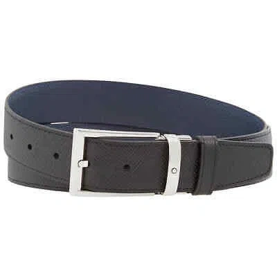 MONTBLANC MONTBLANC MEN'S CLASSIC LEATHER BELT- BLACK/INDIGO