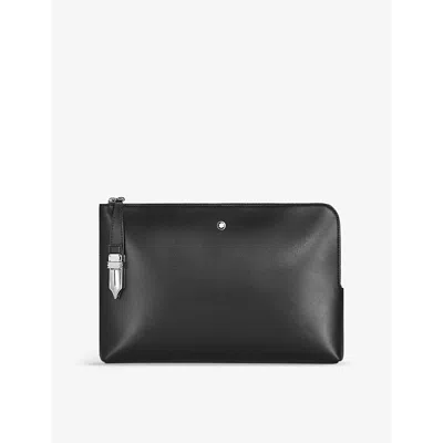 MONTBLANC MENS BLACK SOFT BRAND-PLAQUE LEATHER POUCH