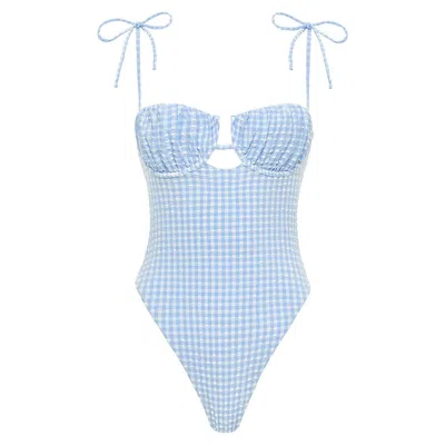 MONTCE WOMEN'S BLUE PERI MICRO GINGHAM PETAL ONE-PIECE