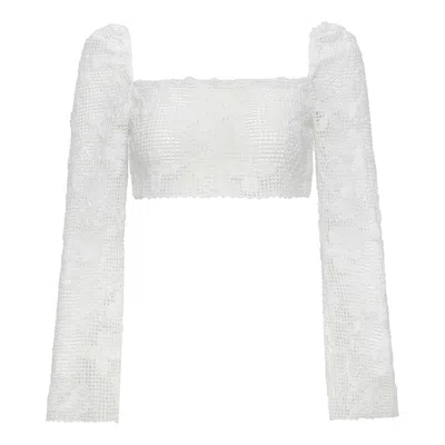 MONTCE WOMEN'S WHITE MARGARITA FLORAL LACE LONG SLEEVE CROP TOP