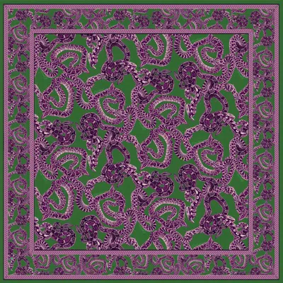 MONZLAPUR NEW YORK WOMEN'S PINK / GREEN LARGE SILK SNAKE SCARF - MAGENTA X JADE