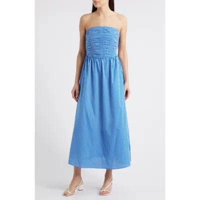 MOON RIVER MOON RIVER STRIPE STRAPLESS COTTON FIT & FLARE MIDI DRESS