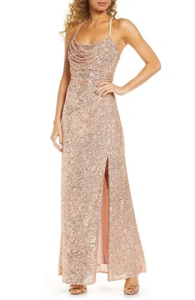 MORGAN & CO. MORGAN & CO. COWL NECK SEQUIN CROSSBACK BODY-CON GOWN