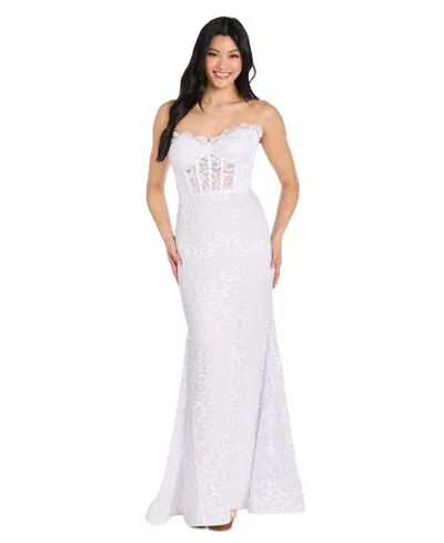 MORGAN & COMPANY JUNIORS' GLITTER LACE CORSET GOWN