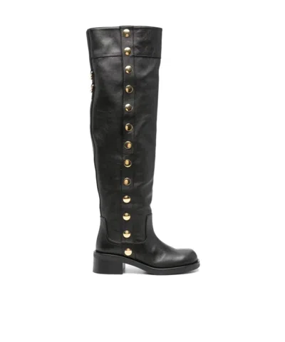 MOSCHINO 50MM STUD-EMBELLISHED KNEE BOOTS