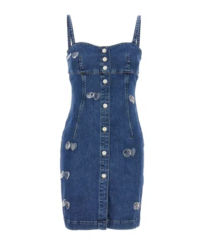 MOSCHINO MOSCHINO JEANS APPLIQUÉD SLEEVELESS DENIM MINI DRESS