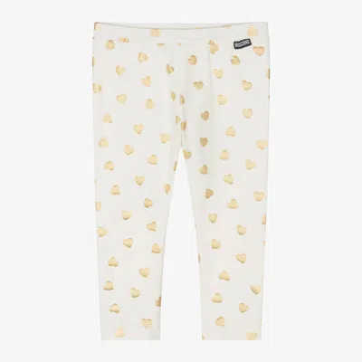MOSCHINO BABY GIRLS IVORY & GOLD HEART COTTON LEGGINGS