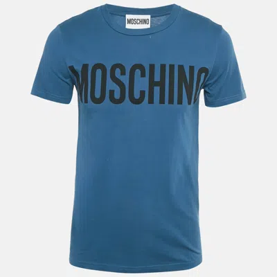 MOSCHINO BLUE LOGO PRINT COTTON CREW NECK T-SHIRT XS