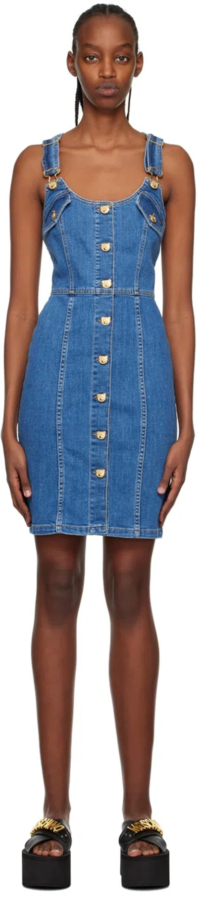 MOSCHINO BLUE TEDDY BUTTONS DENIM MINIDRESS