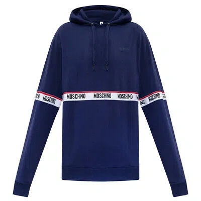 MOSCHINO MOSCHINO BRANDED TAPED CHEST NAVY BLUE HOODIE