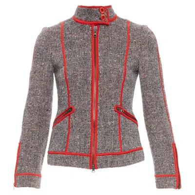 MOSCHINO CHEAP CHIC WOOL TWEED PIPING MOTO JACKET