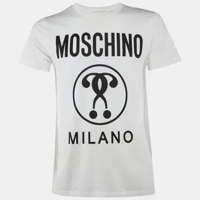 MOSCHINO COUTURE OFF WHITE LOGO PRINT COTTON CREW NECK T-SHIRT XS