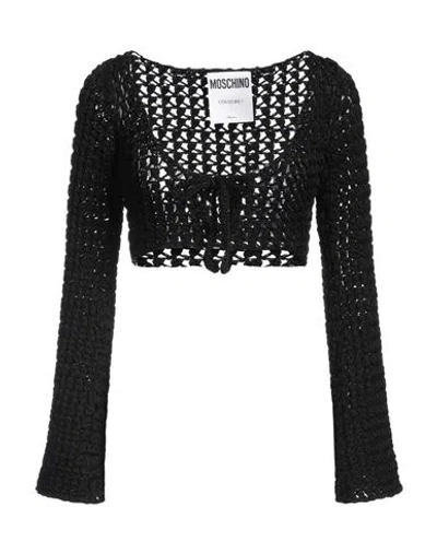 MOSCHINO MOSCHINO COUTURE WOMAN WRAP CARDIGANS BLACK SIZE 6 COTTON, VISCOSE, POLYAMIDE