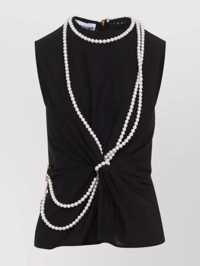 MOSCHINO FLARED HEM KNOT DETAILING PEARL EMBELLISHMENTS