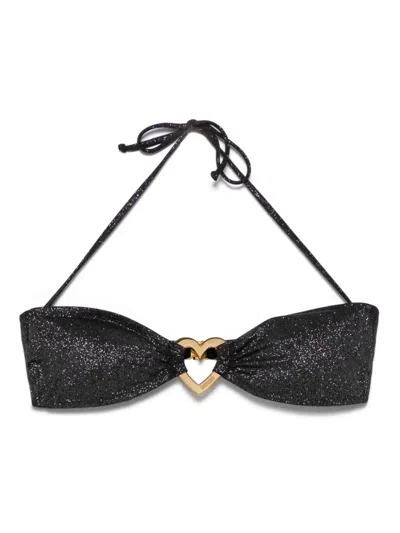 MOSCHINO GLITTER METAL-HEART BIKINI TOP