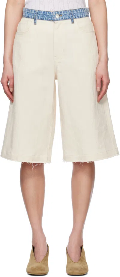 MOSCHINO BEIGE & BLUE TEXTURED COTTON HEMP SHORTS
