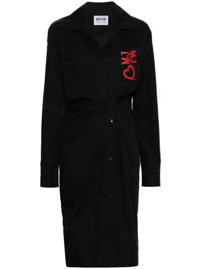 MOSCHINO LOGO-EMBROIDERED POPLIN MIDI DRESS