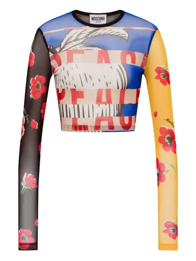 MOSCHINO MIX-PRINT CROP TOP