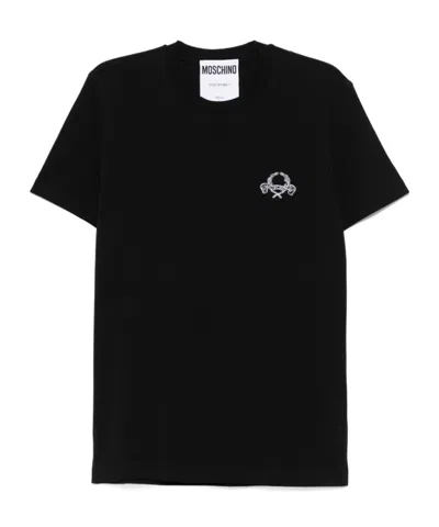 MOSCHINO MOSCHINO LOGO EMBROIDERED CREWNECK T-SHIRT