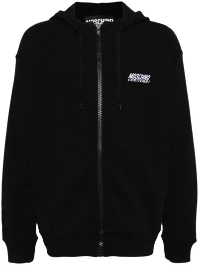 MOSCHINO LOGO EMBROIDERED ZIPPED HOODIE