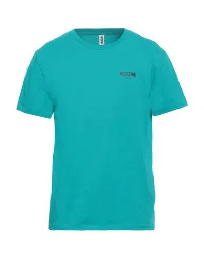 MOSCHINO MOSCHINO MAN T-SHIRT TURQUOISE SIZE L COTTON, ELASTANE