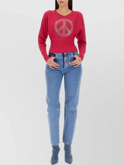 MOSCHINO PEACE SYMBOL EMBELLISHED KNITWEAR WITH LONG SLEEVES