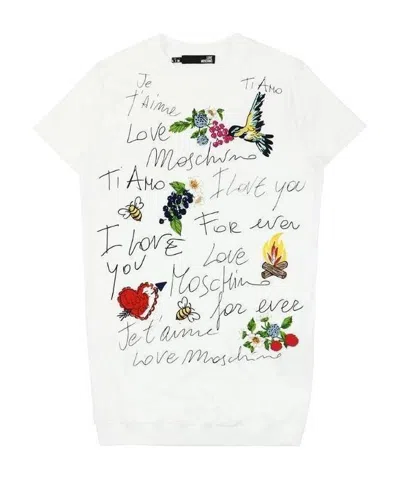 MOSCHINO PRINTED ROUND-NECK SHORT-SLEEVED DRESS