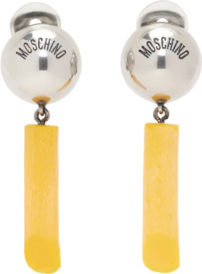 MOSCHINO SILVER & YELLOW ENGRAVED-LOGO EARRINGS