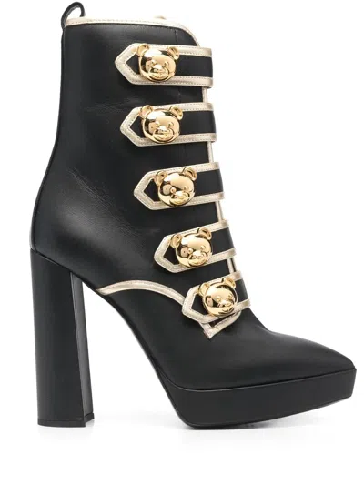 MOSCHINO TEDDY BEAR BUTTON-DETAIL LEATHER BOOTS