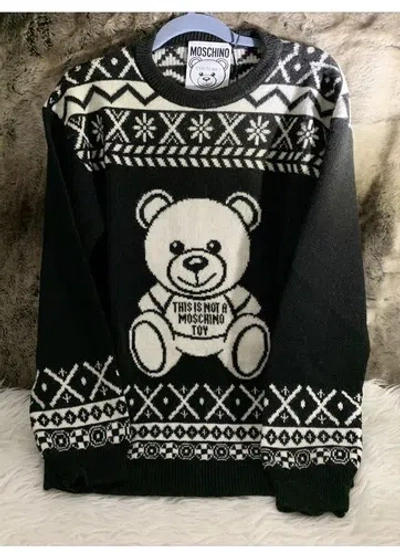 MOSCHINO MOSCHINO UNISEX TEDDY BEAR SWEATER IN BLACK & WHITE SIZE 48 MADE IN ITALY
