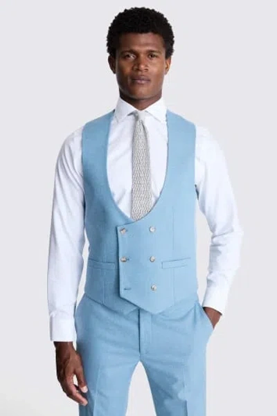 MOSS MEN'S MOSS SLIM FIT DUCK EGG BLUE FLANNEL WAISTCOAT