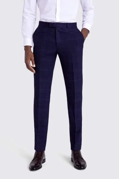 MOSS MEN'S MOSS SLIM FIT NAVY BLUE BLACK CHECK SUIT TROUSERS
