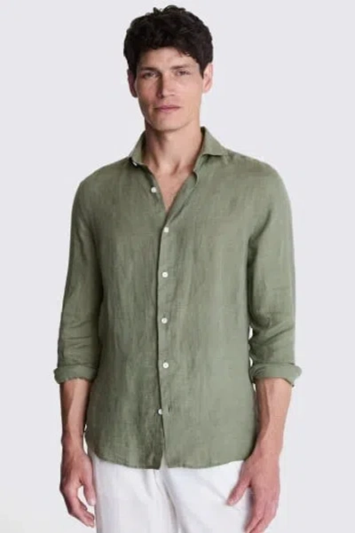 MOSS MEN'S MOSS TAILORED FIT GREEN LINEN SHIRT