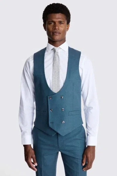 MOSS MEN'S MOSS TAILORED FIT TEAL BLUE FLANNEL WAISTCOAT