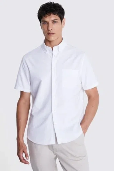 MOSS MEN'S MOSS WHITE SHORT SLEEVE WASHED OXFORD SUSTAINABLE-COTTON SHIRT