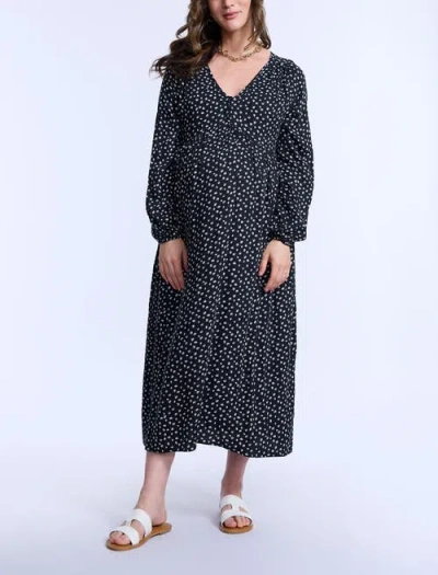 MOTHERHOOD MATERNITY MOTHERHOOD MATERNITY LONG SLEEVE BUTTON FRONT MATERNITY MIDI DRESS