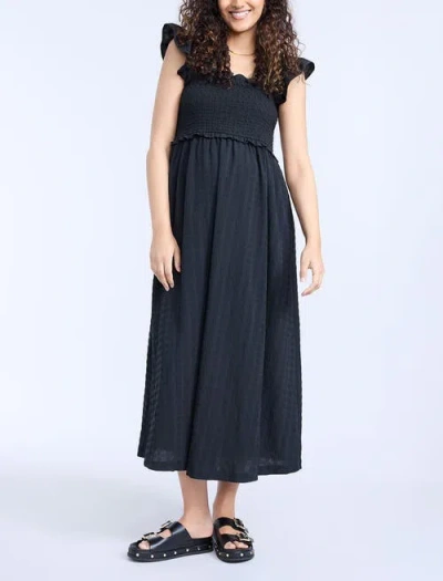 MOTHERHOOD MATERNITY MOTHERHOOD MATERNITY SLEEVELESS RUFFLE SHOULDER SMOCKED MAXI DRESS