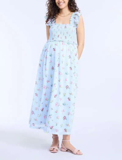 MOTHERHOOD MATERNITY MOTHERHOOD MATERNITY SLEEVELESS RUFFLE SHOULDER SMOCKED MAXI DRESS