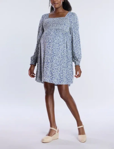 MOTHERHOOD MATERNITY MOTHERHOOD MATERNITY SMOCKED BABYDOLL LONG SLEEVE MINI DRESS