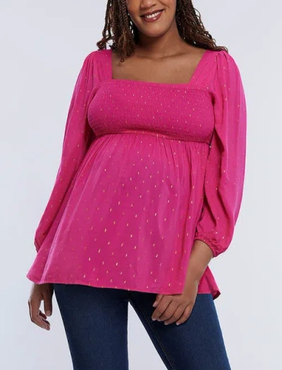 MOTHERHOOD MATERNITY MOTHERHOOD MATERNITY SMOCKED SQUARE NECK LONG SLEEVE BABYDOLL MATERNITY TOP