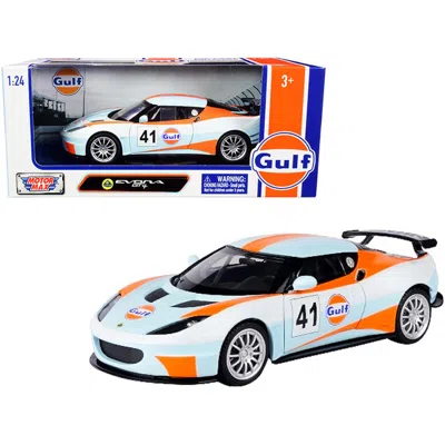 MOTORMAX 1-24 DIECAST MODEL CAR FOR LOTUS EVORA GT4 NO. 41 GULF OIL LIGHT BLUE WITH WHITE & ORANGE STRIPES