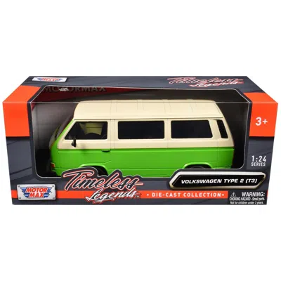 MOTORMAX 1-24 TIMELESS LEGENDS SERIES DIECAST MODEL CAR FOR VOLKSWAGEN TYPE 2 T3 VAN - GREEN & BEIGE