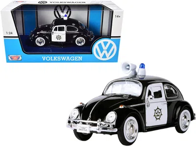 MOTORMAX 1966 VOLKSWAGEN BEETLE POLICE CAR BLACK AND WHITE 1/24 DIECAST MODEL CAR BY MOTORMAX