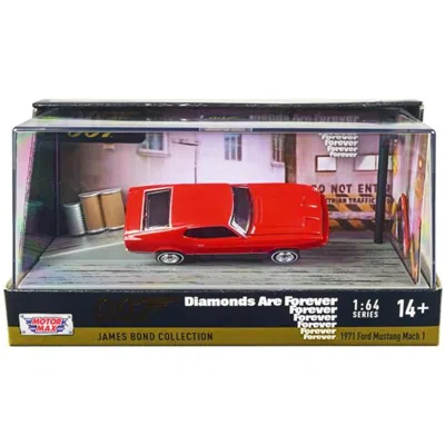 MOTORMAX 1971 FORD MUSTANG MACH 1 RED JAMES BOND 007 DIAMONDS ARE FOREVER 1971 MOVIE WITH DISPLAY 1-64 DIECAS