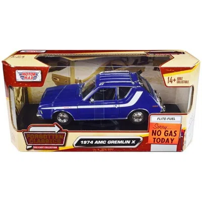 MOTORMAX 1974 AMC GREMLIN X STRIPES & ROOF RACK FORGOTTEN CLASSICS SERIES 1-24 DIECAST MODEL CAR BLUE & WHITE