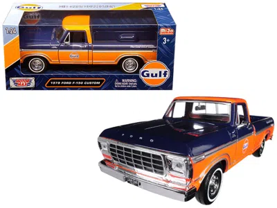 MOTORMAX 1979 FORD F-150 CUSTOM PICKUP TRUCK "GULF" DARK BLUE AND ORANGE 1/24 DIECAST MODEL CAR BY MOTORMAX