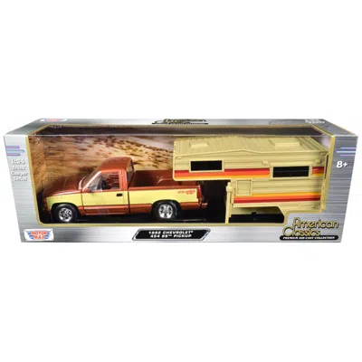 MOTORMAX 1992 CHEVROLET 454 SS PICKUP TRUCK COPPER METALLIC WITH BEIGE SIDES WITH CAMPER SHELL AMERICAN CLASS