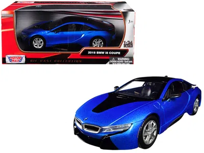 MOTORMAX 2018 BMW I8 COUPE METALLIC BLUE WITH BLACK TOP 1/24 DIECAST MODEL CAR BY MOTORMAX