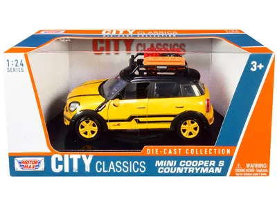 MOTORMAX MINI COOPER S COUNTRYMAN WITH ROOF RACK AND ACCESSORIES YELLOW METALLIC AND BLACK "CITY CLASSICS" SE